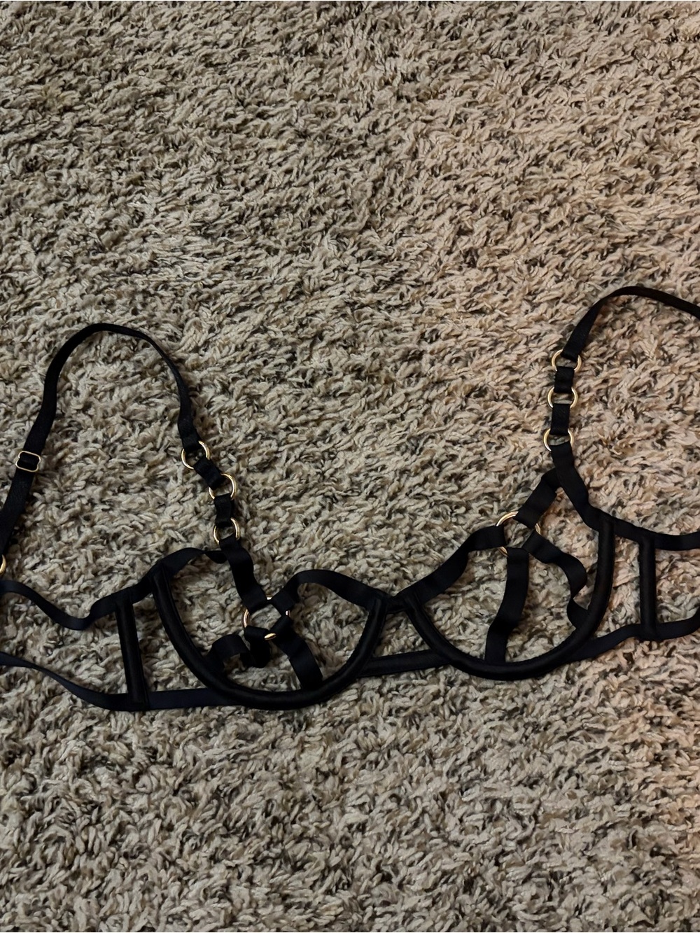 Victoria's Secret Black Strappy Cage Bra with Gold Hardware
